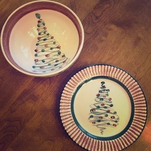Signed Gail Pittman Christmas Bowl & Plate Set